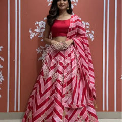 Pure Chinon leheriya lehenga with gota patti work