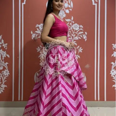 Pure Chinon leheriya lehenga with gota patti work