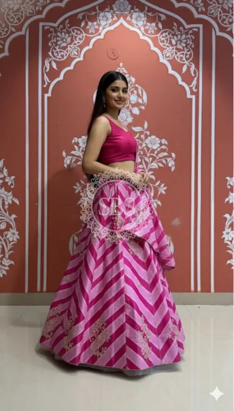 Pure Chinon leheriya lehenga with gota patti work