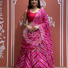 Pure Chinon leheriya lehenga with gota patti work