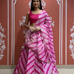 Pure Chinon leheriya lehenga with gota patti work