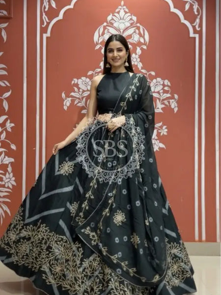 Pure Chinon Leheriya Lehenga with Gota Patti work with Bhandej Dupatta