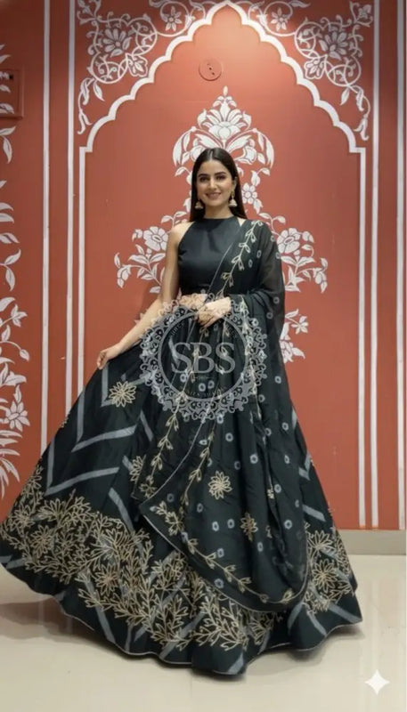 Pure Chinon Leheriya Lehenga with Gota Patti work with Bhandej Dupatta