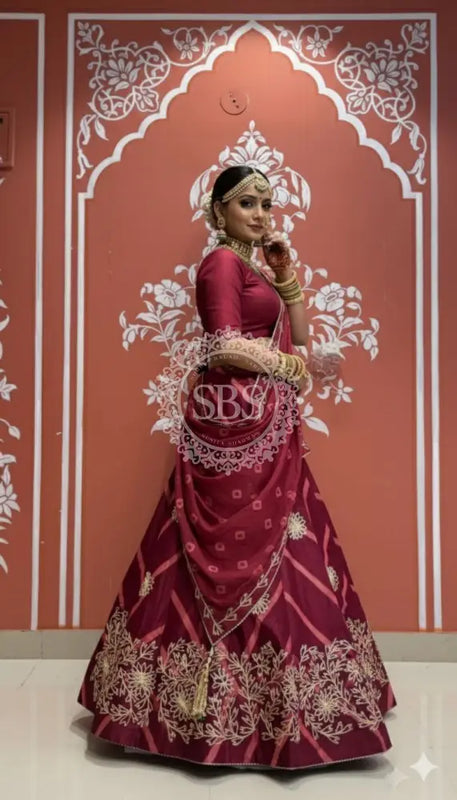 Pure Chinon Leheriya Lehenga with Gota Patti work with Bhandej Dupatta