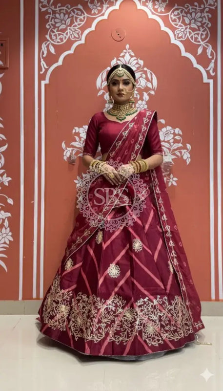 Pure Chinon Leheriya Lehenga with Gota Patti work with Bhandej Dupatta