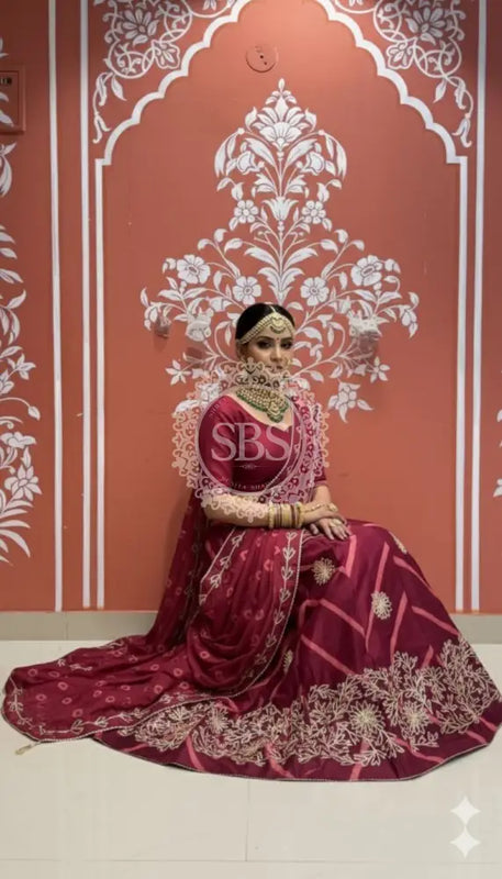 Pure Chinon Leheriya Lehenga with Gota Patti work with Bhandej Dupatta