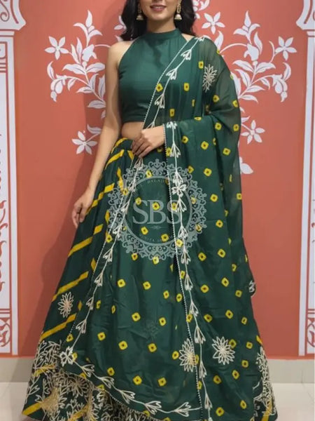 Pure Chinon Leheriya Lehenga with Gota Patti work with Bhandej Dupatta