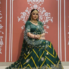 Pure Chinon Leheriya Lehenga with Gota Patti work with Bhandej Dupatta Green / Free Size