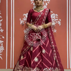 Pure Chinon Leheriya Lehenga with Gota Patti work with Bhandej Dupatta Maroon / Free Size