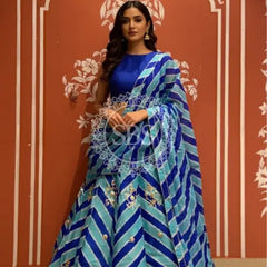 Pure Chinon leheriya lehenga with gota patti work Blue / Free Size