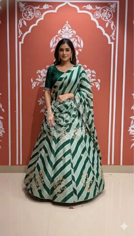 Pure Chinon leheriya lehenga with gota patti work Green / Free Size