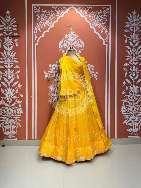 PURE CHINON SHADED BANDHEJ LEHENGA