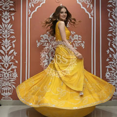 PURE CHINON SHADED BANDHEJ LEHENGA