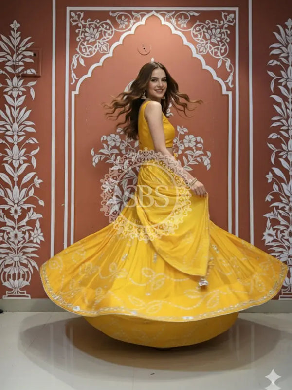 PURE CHINON SHADED BANDHEJ LEHENGA