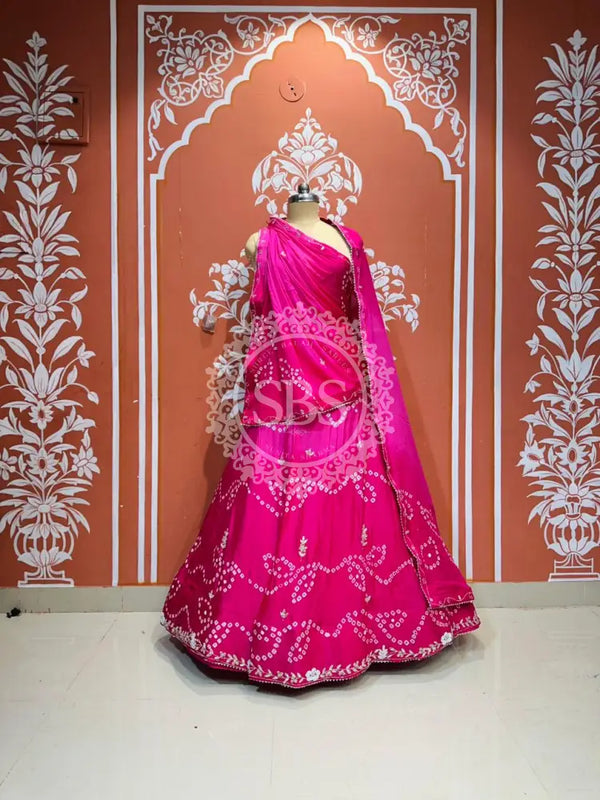 PURE CHINON SHADED BANDHEJ LEHENGA