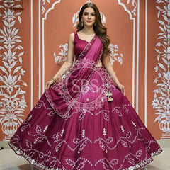 PURE CHINON SHADED BANDHEJ LEHENGA
