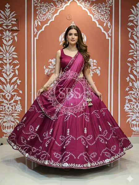 PURE CHINON SHADED BANDHEJ LEHENGA