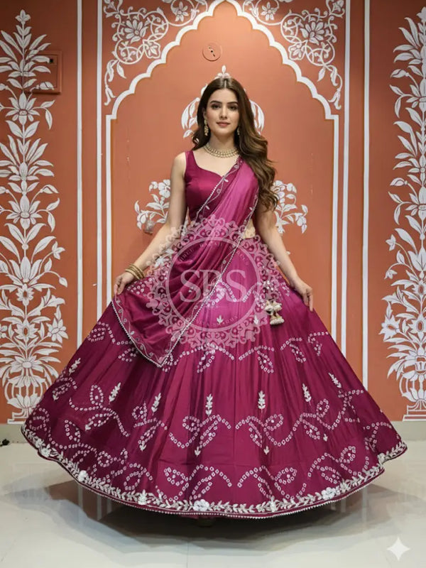 PURE CHINON SHADED BANDHEJ LEHENGA