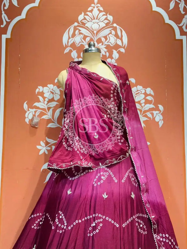 PURE CHINON SHADED BANDHEJ LEHENGA