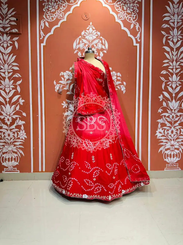 PURE CHINON SHADED BANDHEJ LEHENGA