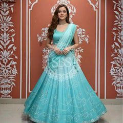 PURE CHINON SHADED BANDHEJ LEHENGA