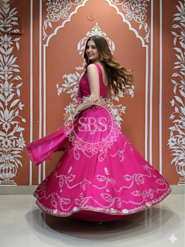 PURE CHINON SHADED BANDHEJ LEHENGA