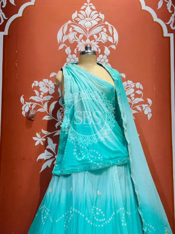 PURE CHINON SHADED BANDHEJ LEHENGA