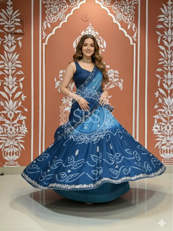 PURE CHINON SHADED BANDHEJ LEHENGA