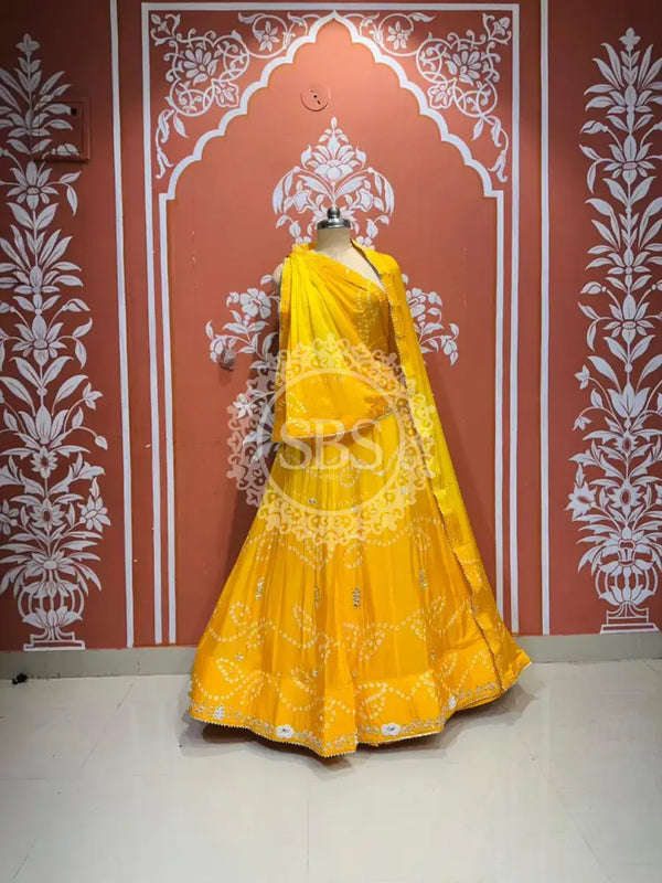PURE CHINON SHADED BANDHEJ LEHENGA