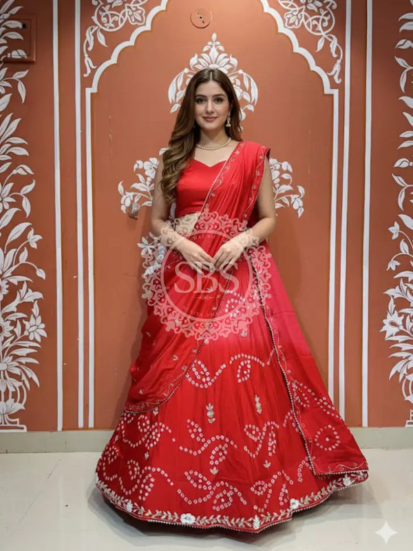 PURE CHINON SHADED BANDHEJ LEHENGA