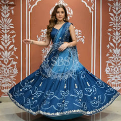 PURE CHINON SHADED BANDHEJ LEHENGA