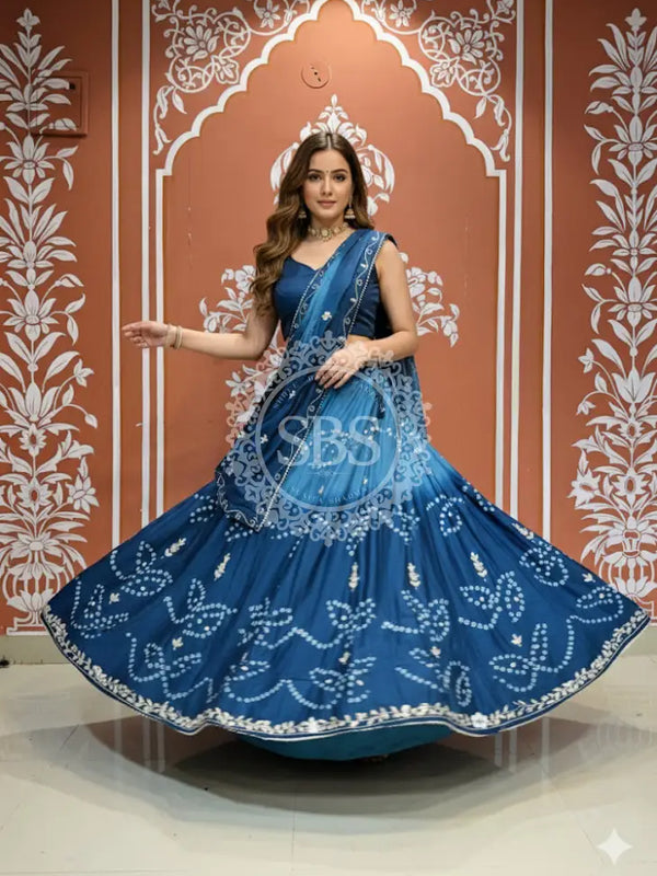 PURE CHINON SHADED BANDHEJ LEHENGA