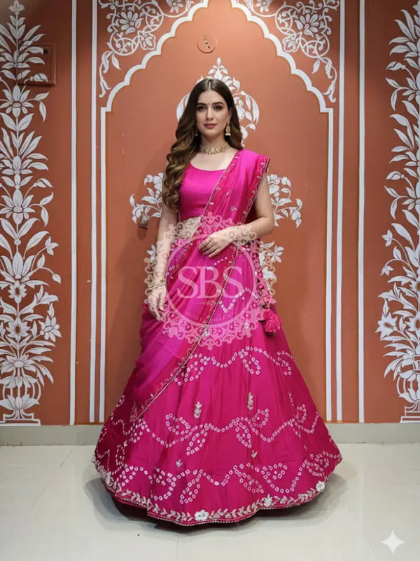 PURE CHINON SHADED BANDHEJ LEHENGA