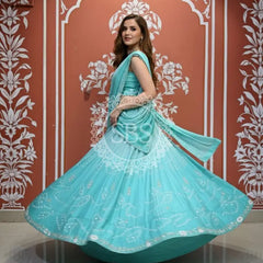 PURE CHINON SHADED BANDHEJ LEHENGA
