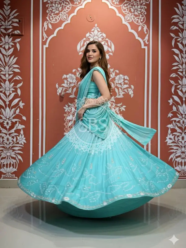 PURE CHINON SHADED BANDHEJ LEHENGA