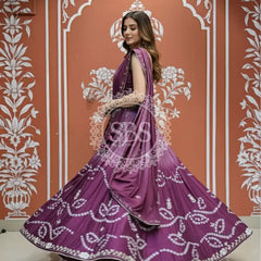 PURE CHINON SHADED BANDHEJ LEHENGA