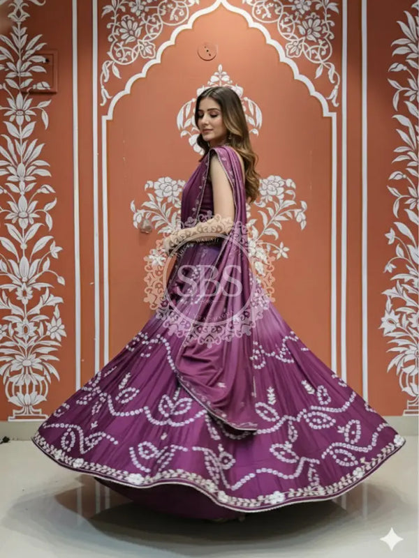 PURE CHINON SHADED BANDHEJ LEHENGA
