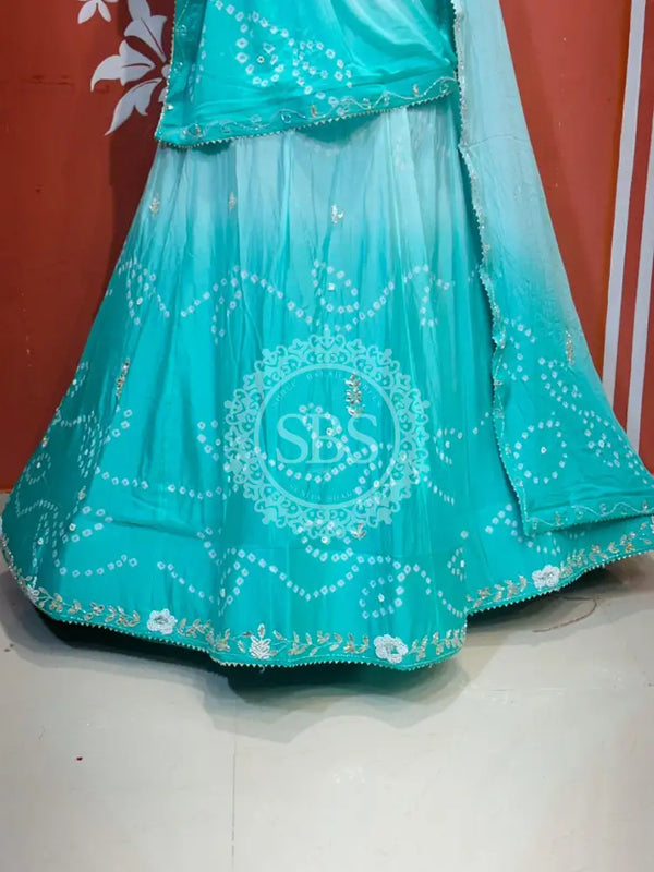 PURE CHINON SHADED BANDHEJ LEHENGA