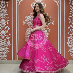 PURE CHINON SHADED BANDHEJ LEHENGA