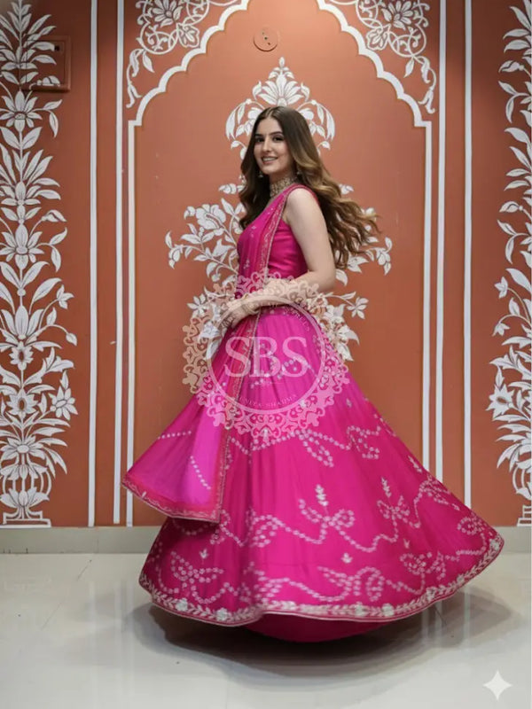 PURE CHINON SHADED BANDHEJ LEHENGA