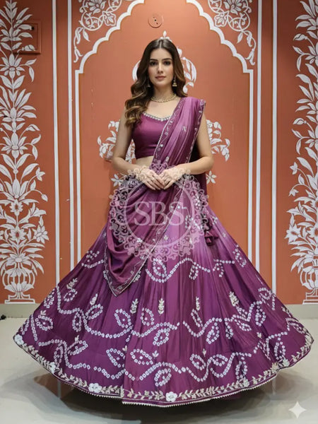 PURE CHINON SHADED BANDHEJ LEHENGA