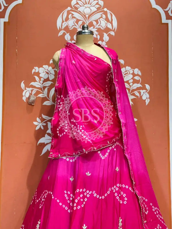 PURE CHINON SHADED BANDHEJ LEHENGA