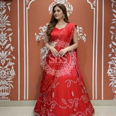 PURE CHINON SHADED BANDHEJ LEHENGA