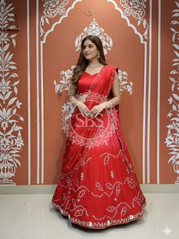 PURE CHINON SHADED BANDHEJ LEHENGA