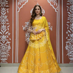 PURE CHINON SHADED BANDHEJ LEHENGA