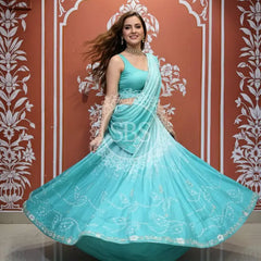 PURE CHINON SHADED BANDHEJ LEHENGA