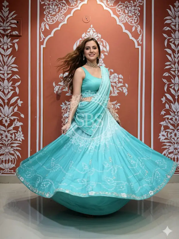 PURE CHINON SHADED BANDHEJ LEHENGA