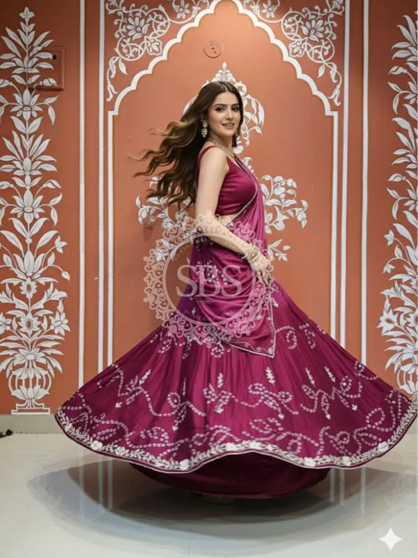 PURE CHINON SHADED BANDHEJ LEHENGA