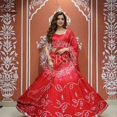 PURE CHINON SHADED BANDHEJ LEHENGA