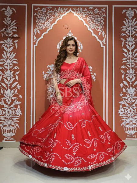 PURE CHINON SHADED BANDHEJ LEHENGA